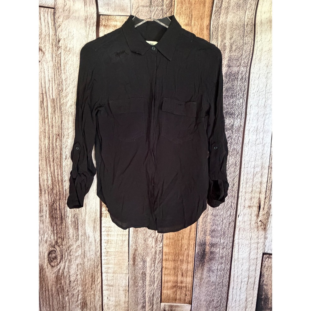 Porridge Anthropologie Button Down Blouse Black Workwear Minimalist Small NWT